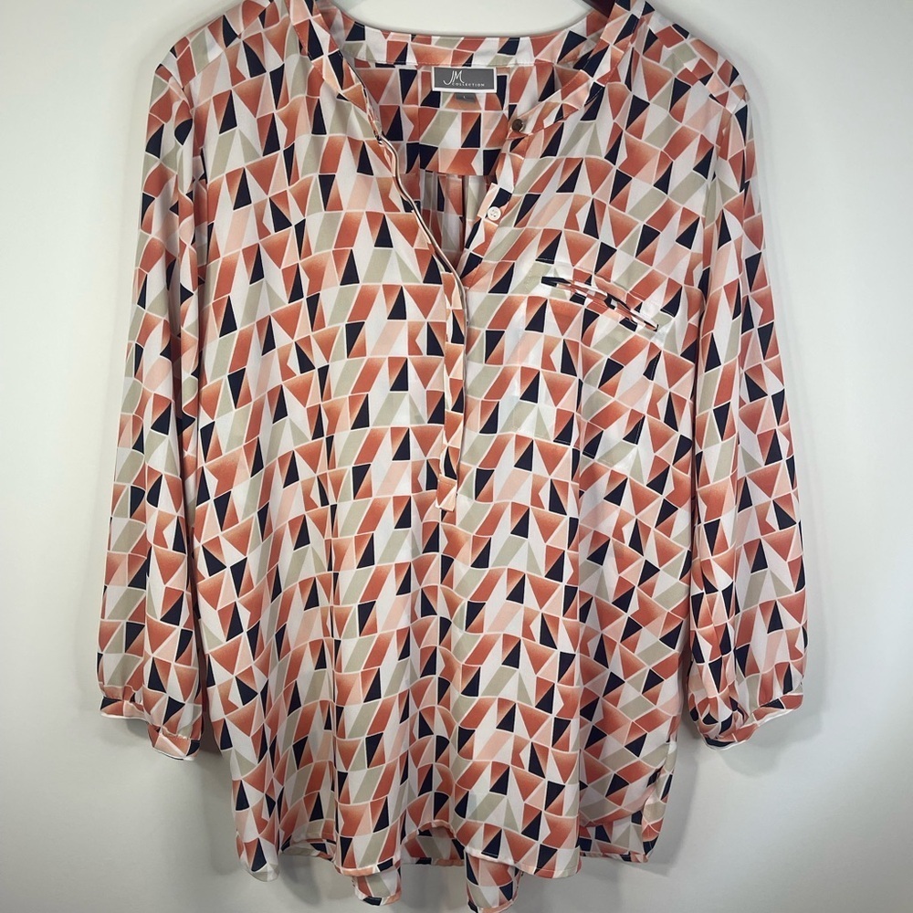 JM‎ Collection Geometric Print Blouse in Orange and Black - Picture 2 of 8